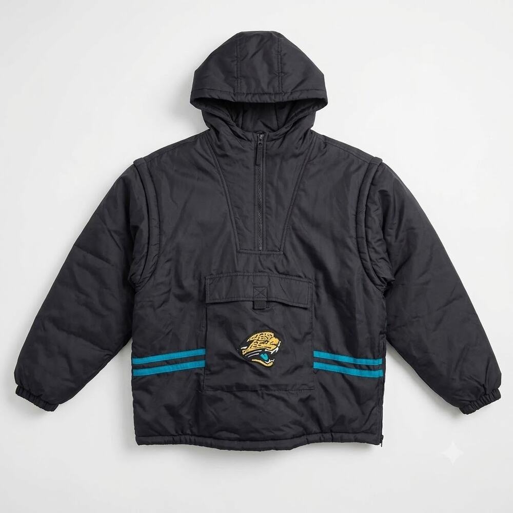Jacksonville Jaguars Puma Vintage 1/4 Zip Hoodie Jacket Black Nylon Youth Large
